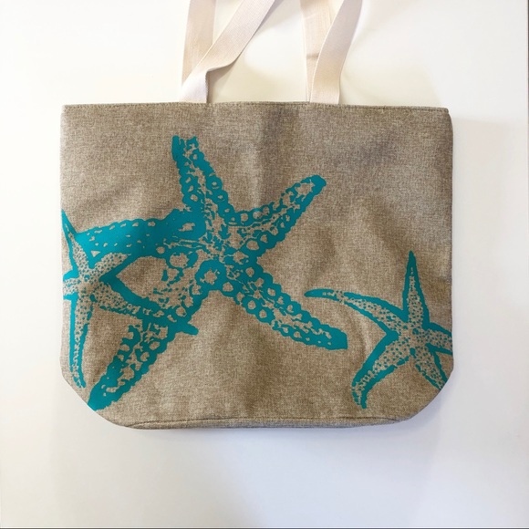 Yumi Beige Canvas Starfish Design Tote - Picture 2 of 6